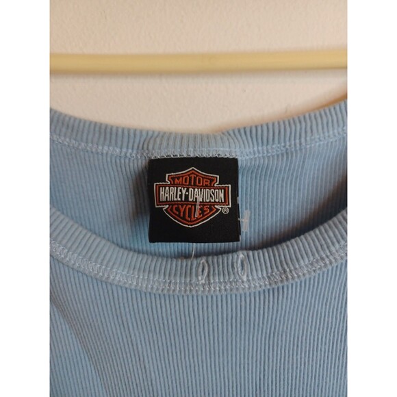 Harley Davidson Tank Top Womens M Light Blue Ribbed Stretch Embroidered Logo - Picture 3 of 8